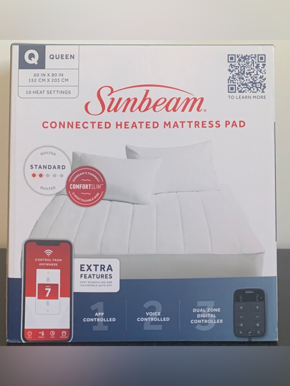 Sunbeam White Connected Heated Mattress Pad - Queen